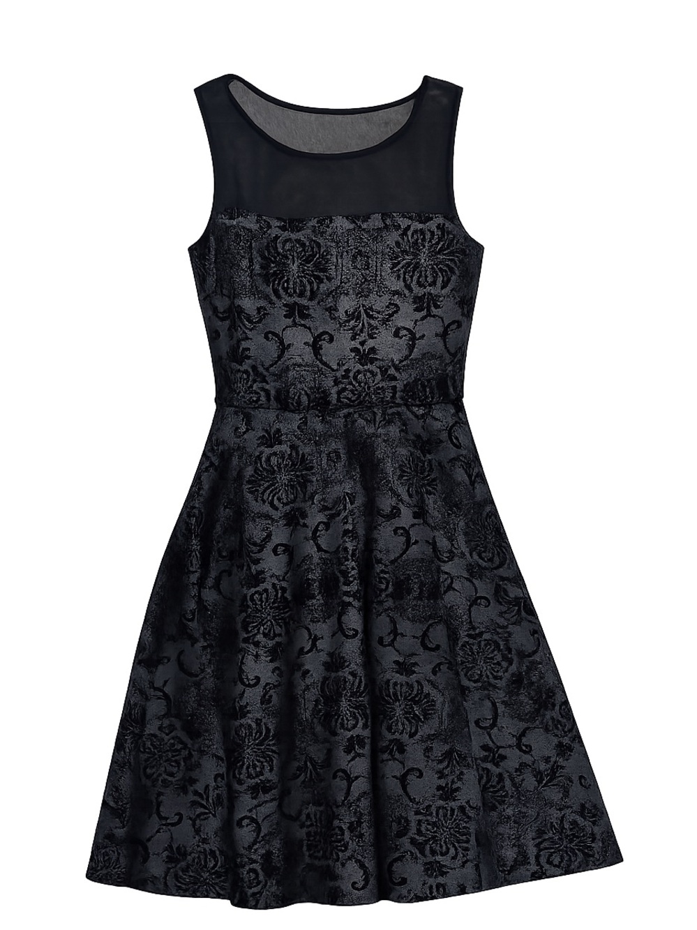 Fit & Flare Brocade Party Dress - whimsygoth- Black Silver Metallic Damask - L - Picture 3 of 10